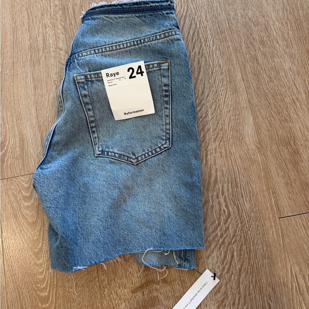 Reformation Raye Mid Rise 6” Jean Shorts / Light Blue Denim